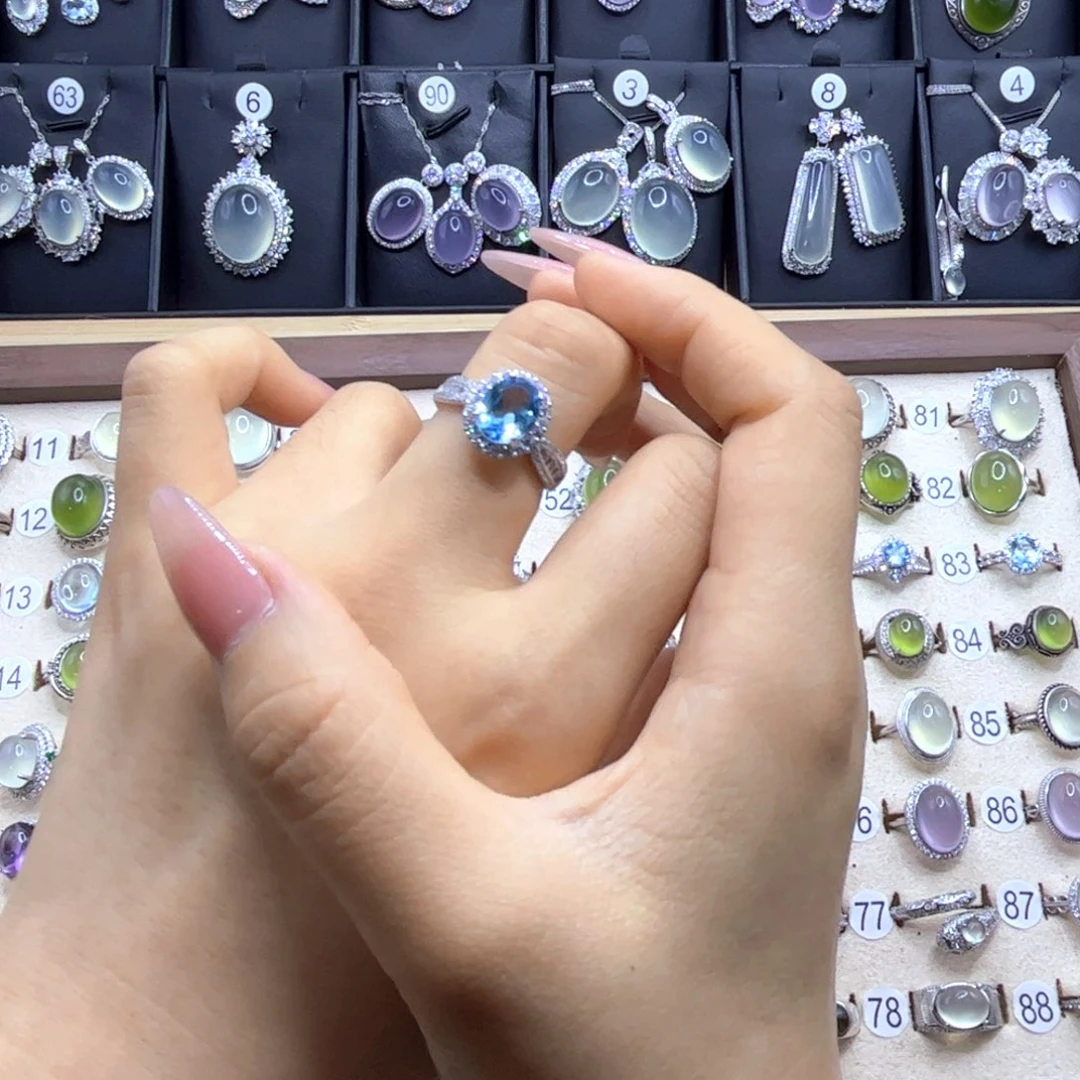 睡***困银S925镶嵌戒指托帕石