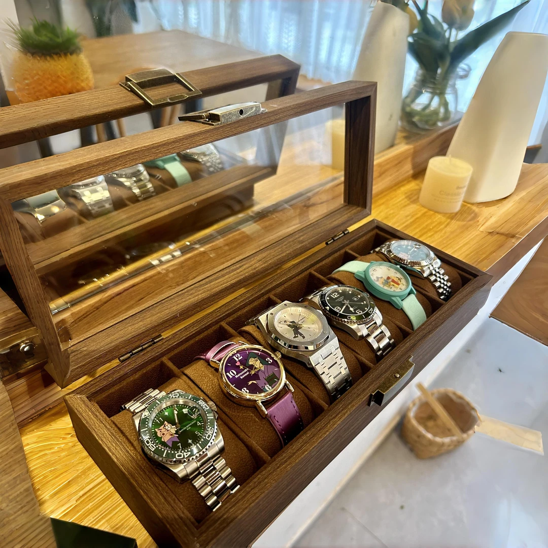 手表收纳盒高档精致复古儿童手表盒防尘多只装手表收藏盒木质多格