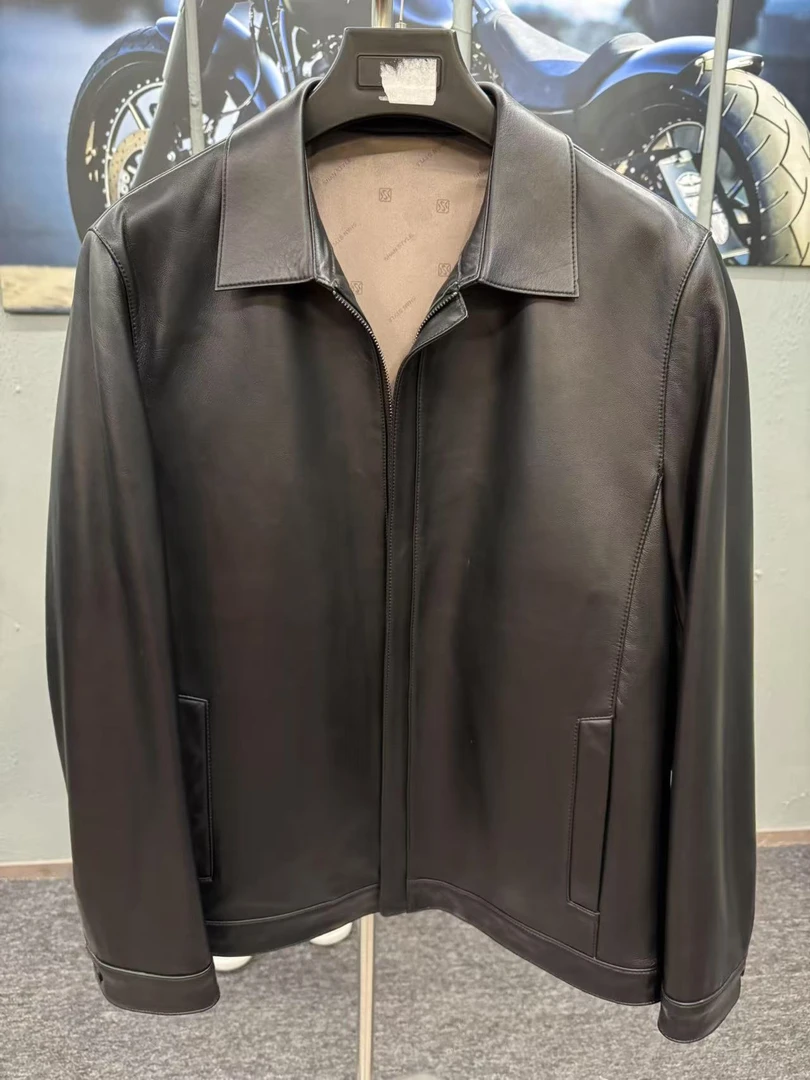 23671 翻领真皮皮衣黑色男士休闲外套【款式和型号以直播间为准】