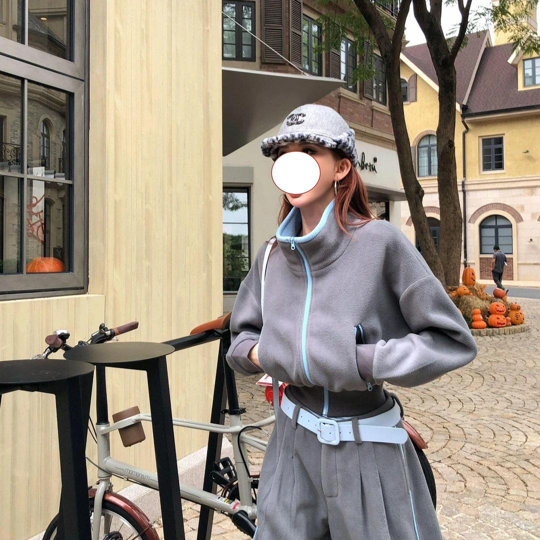 2025秋冬新款时尚温柔优雅韩版简约气质运动风外套搭配休闲长裤女