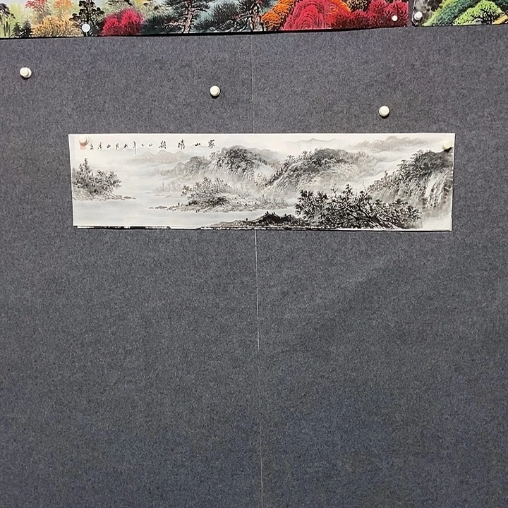 国画四尺对开水墨山水一副