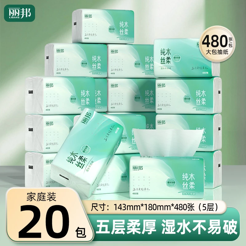 20大包丽邦抽纸柔厚干湿两用餐巾纸家庭装家用面巾纸480张实惠装