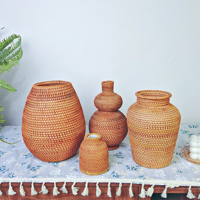 T越南秋藤手工编织干花仿真花插花瓶客厅茶几博古架花瓶摆件