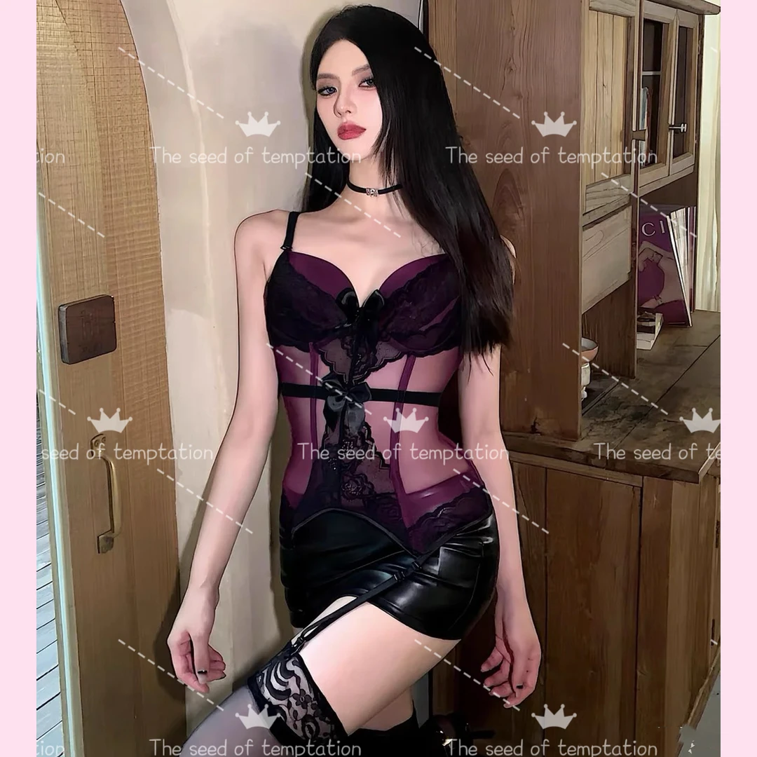 TSOT「你的画面」性感美背显瘦镂空欧美修身蕾丝胸垫睡裙