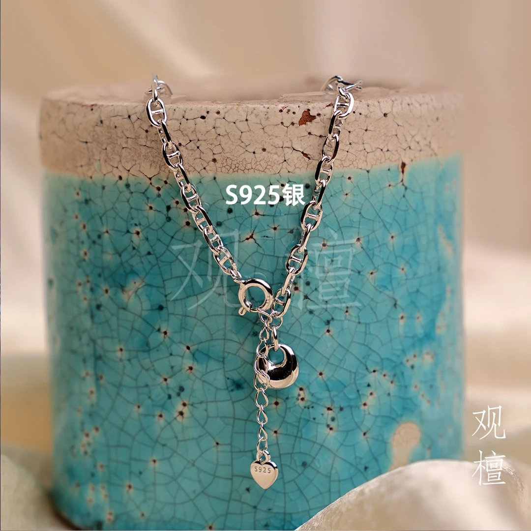 观檀 925银手链 简约冷淡风实心纯银手链银坨坨钱袋子圆珠链90013