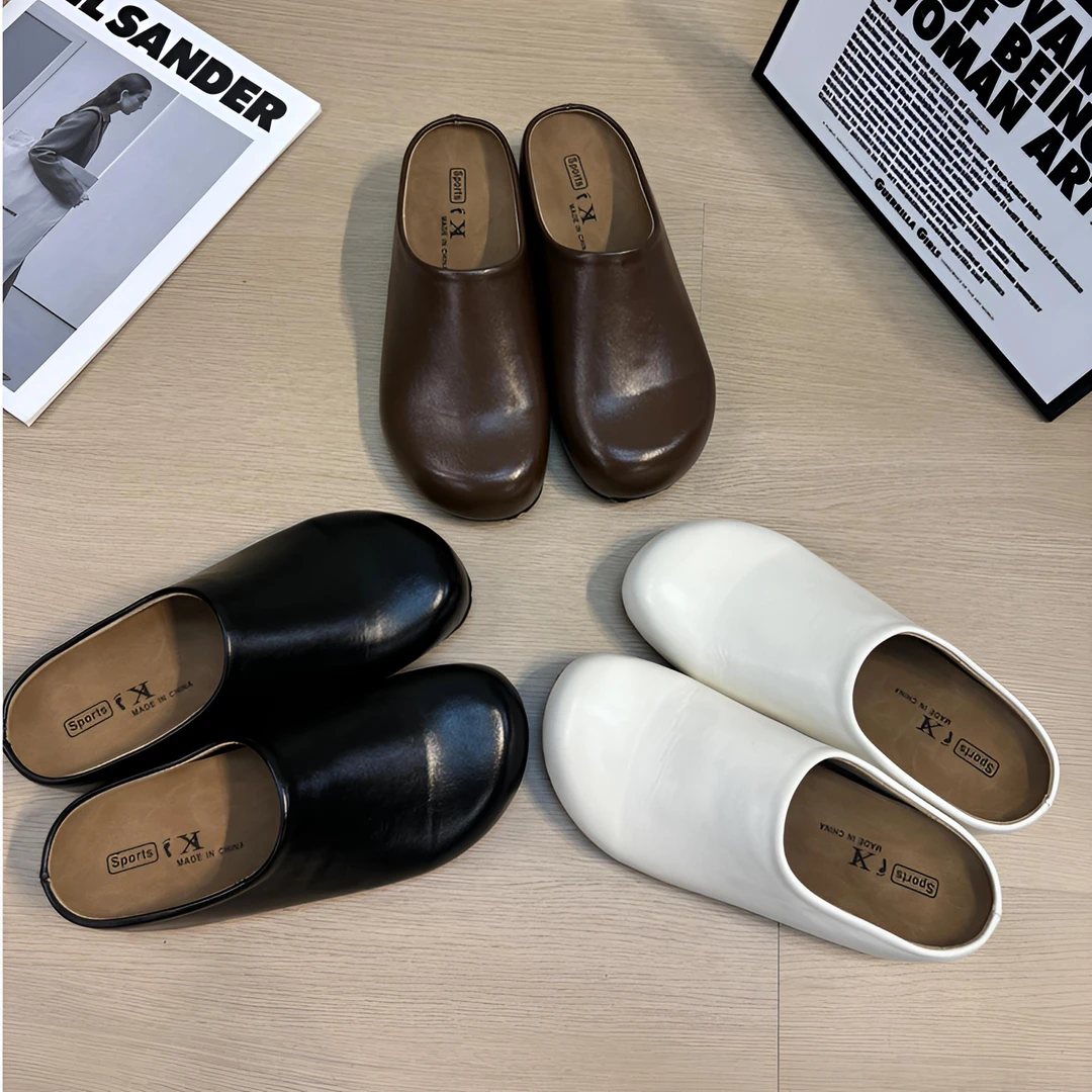 法式厚底5cm勃肯百搭包头半拖鞋女2025新款春夏复古小众懒人单鞋