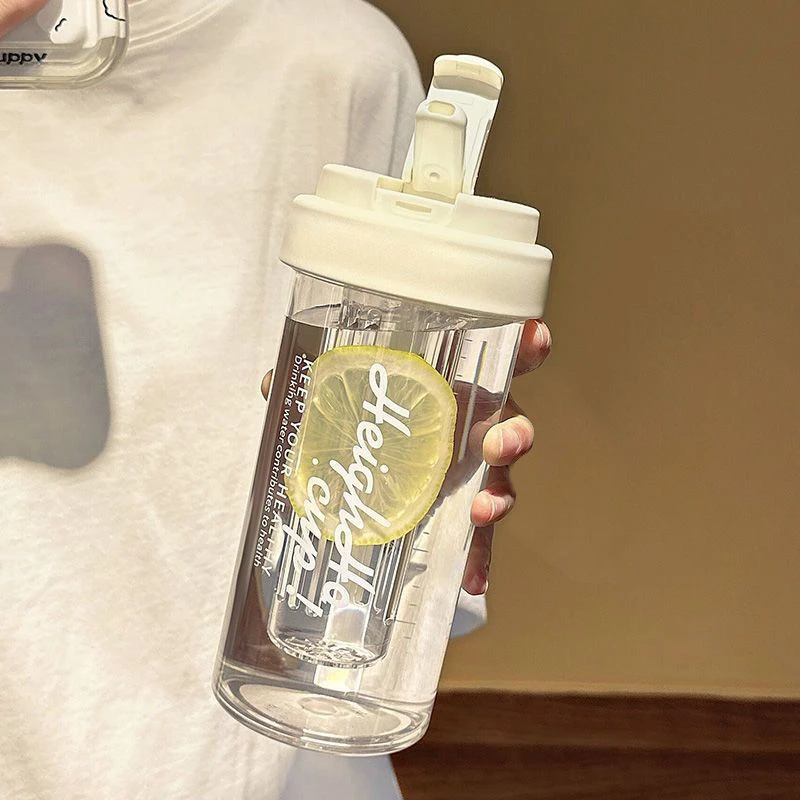 大容量带茶隔水杯学生军训水杯夏季女生便携高颜值吸管杯耐高温