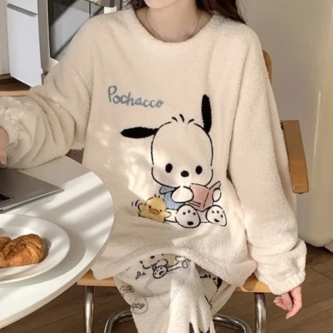 秋冬季女士睡衣法兰绒加厚加绒学生卡通可爱套头韩版保暖家居套装