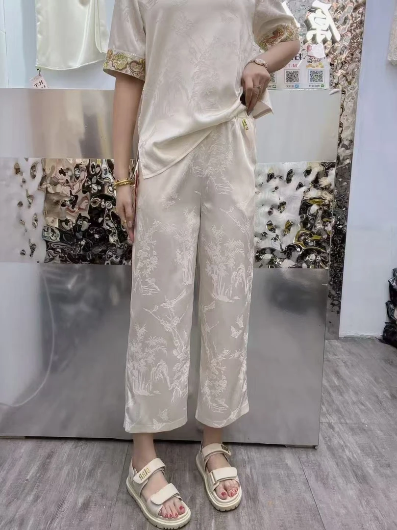 9013欧货休闲裤女夏松紧腰宽松洋气垂感冰感抖抖裤九分凉凉裤