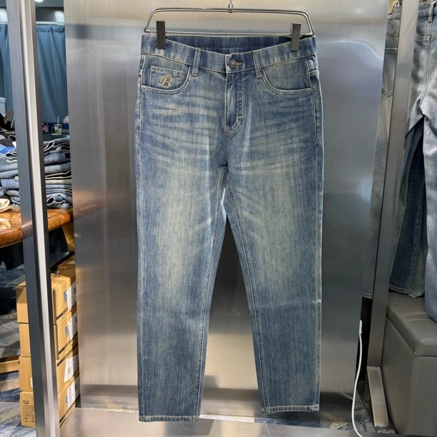 【国际装】早春新款男士做旧复古蓝扎染工艺合体直筒牛仔裤马546