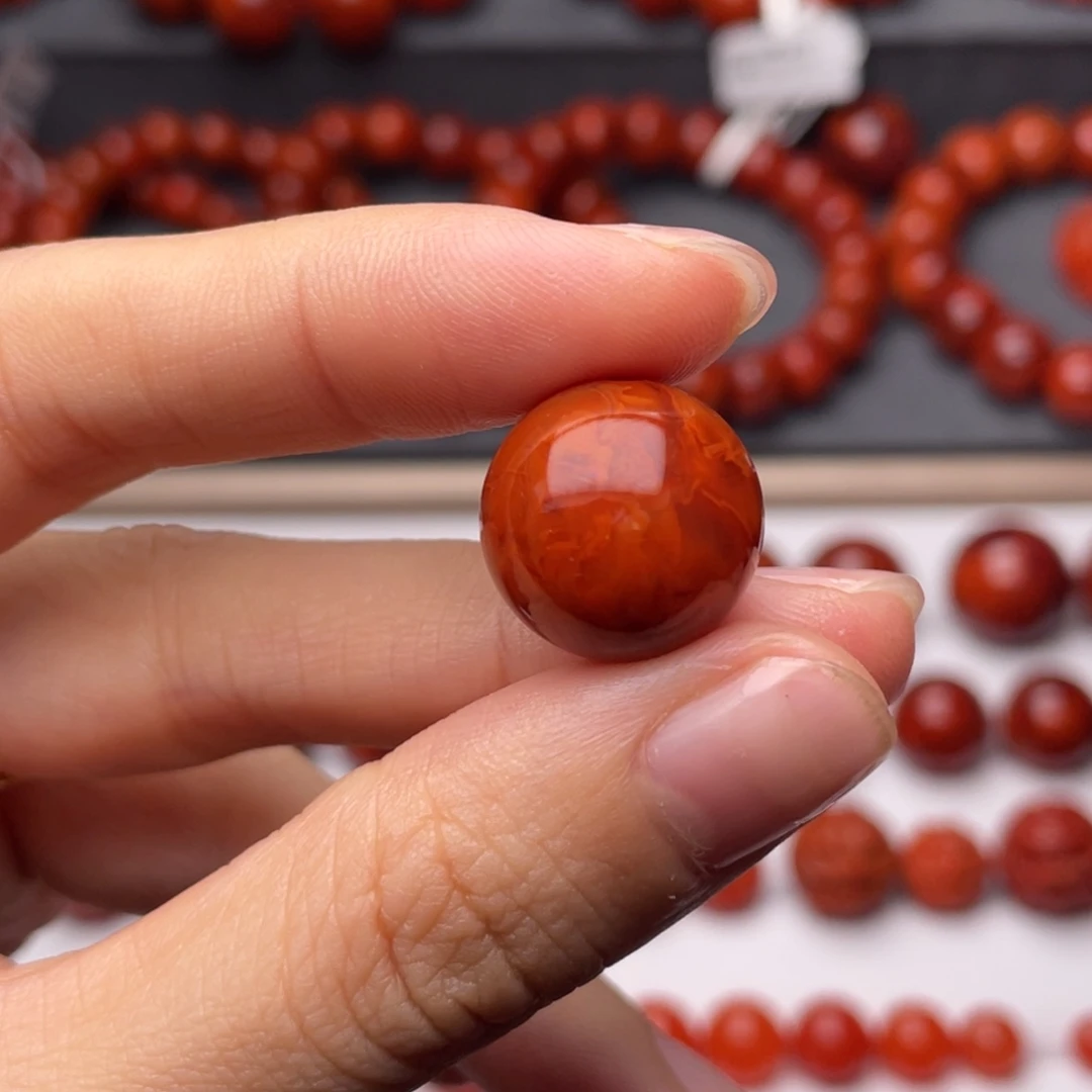 南红玛瑙未镶嵌手链16.4mm瓦西火焰纹单珠