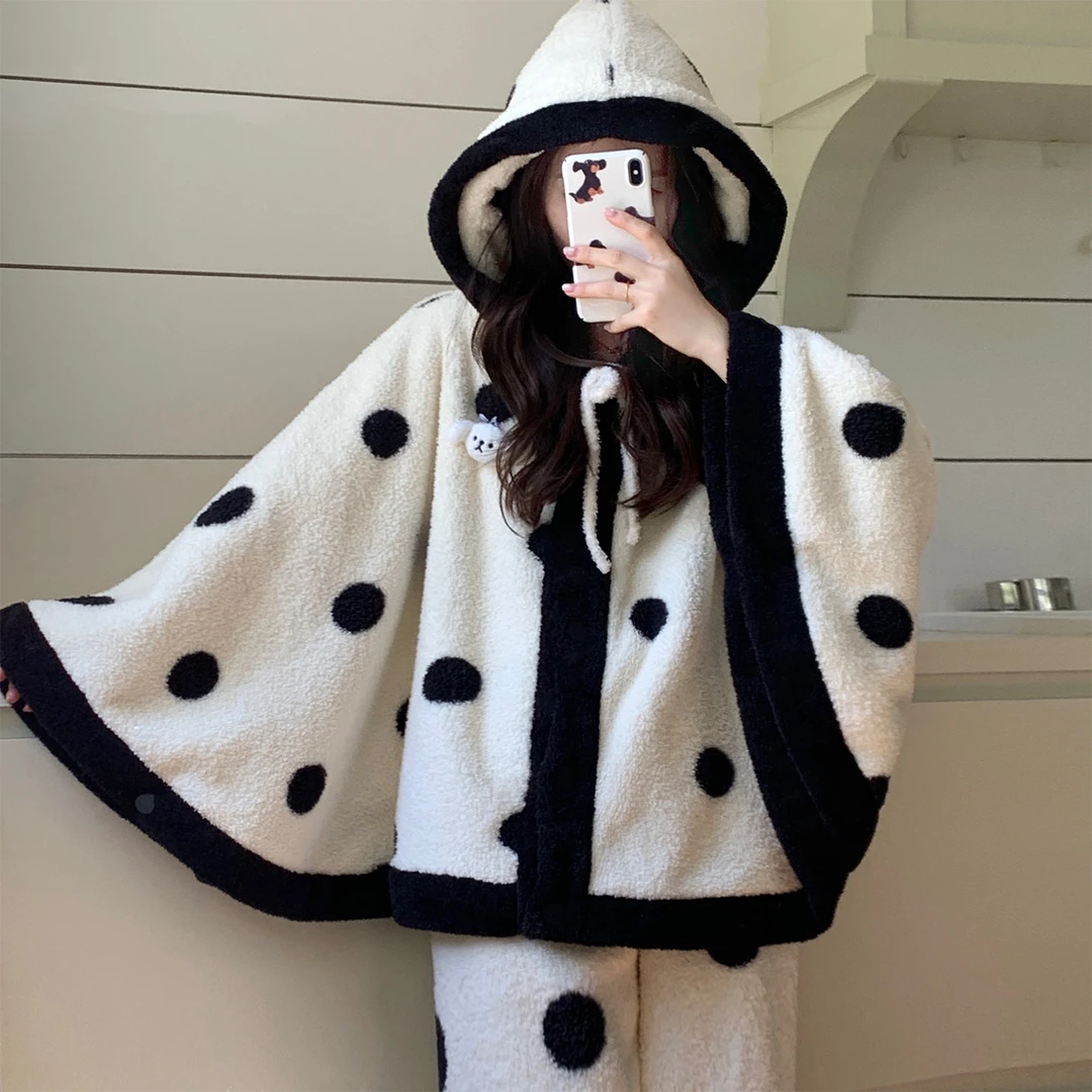 秋冬季睡衣女款爆款2025新款珊瑚绒加厚加绒半边绒家居服保暖套装