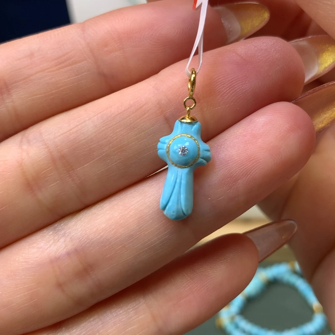 绿松石吊坠18K金镶嵌