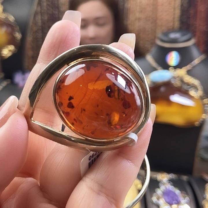 琥珀银S925镶嵌手镯手镯