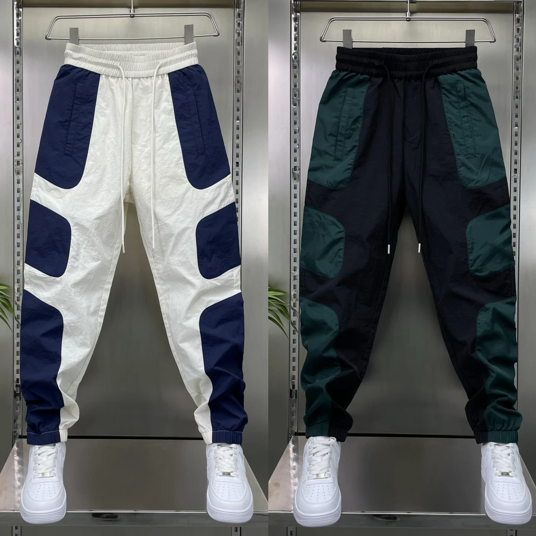 高品质夏季薄款拼色束脚裤男士时尚潮流百搭休闲裤痞帅宽松运动裤