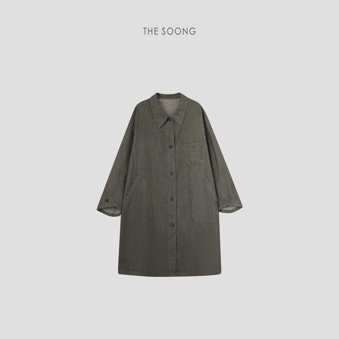 THESOONG|"盖竹柏影"纯棉竹节纹理呼吸感廓形风衣外套HBWT5964