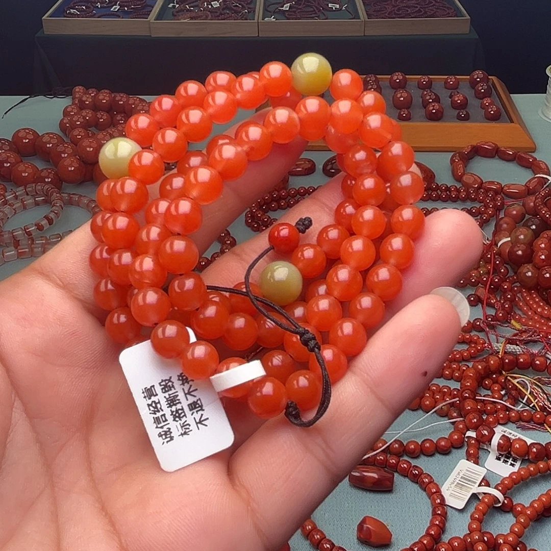 南红玛瑙未镶嵌手链樱桃红卡7十