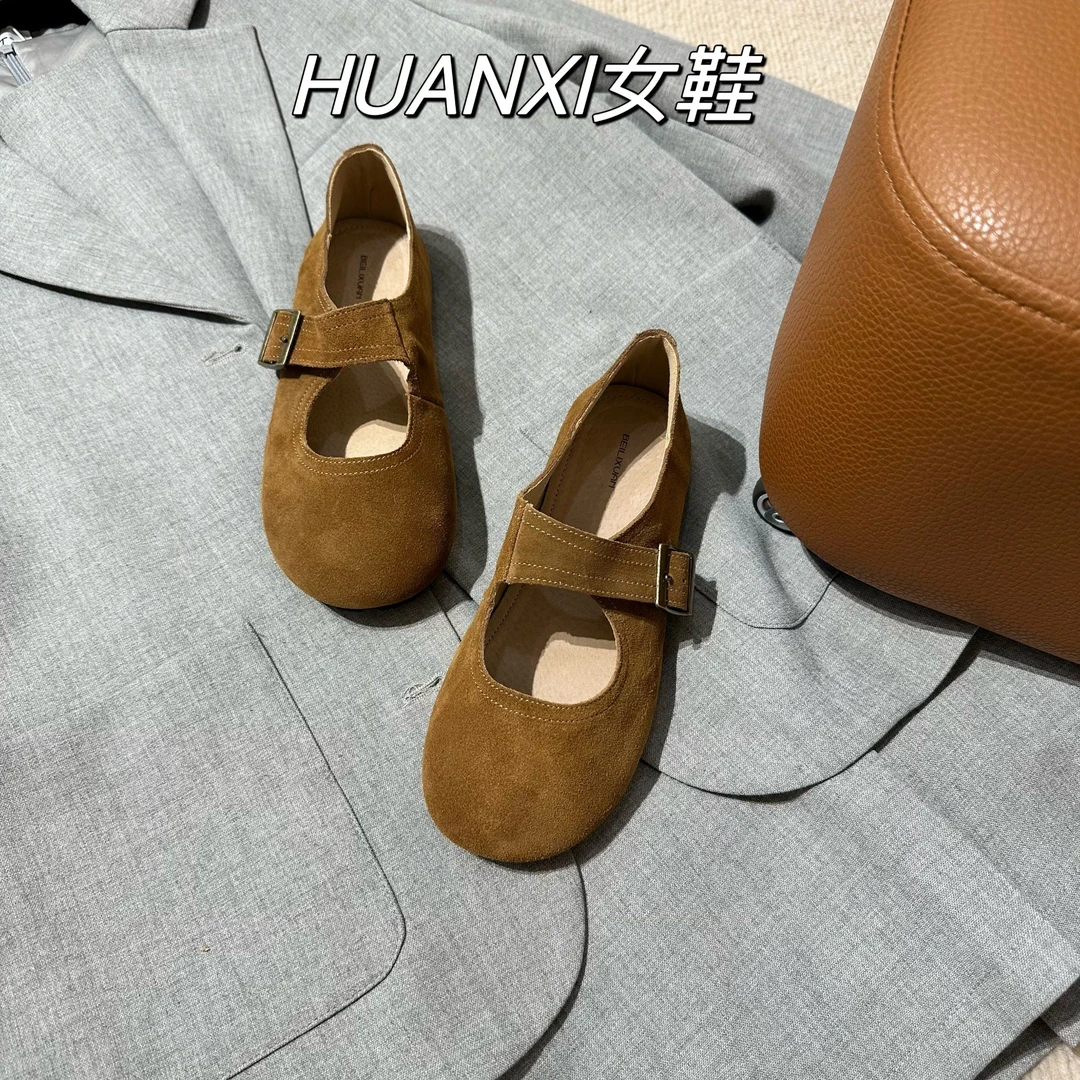 ins风浅口薄款平底单鞋圆头方头休闲复古显白森系女鞋舒适