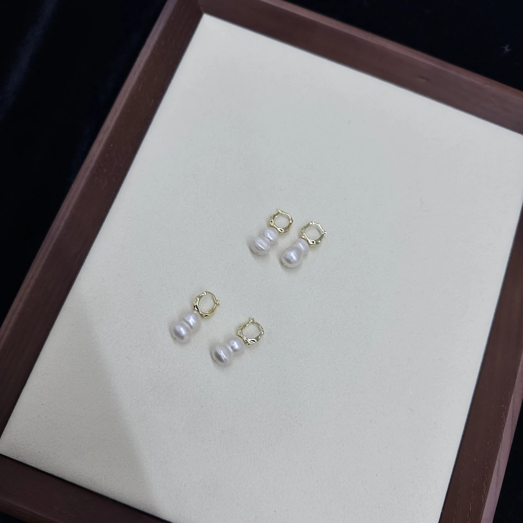 天然淡水巴洛克珍珠（好事花生）高品质螺纹耳扣耳饰-多样性发1对