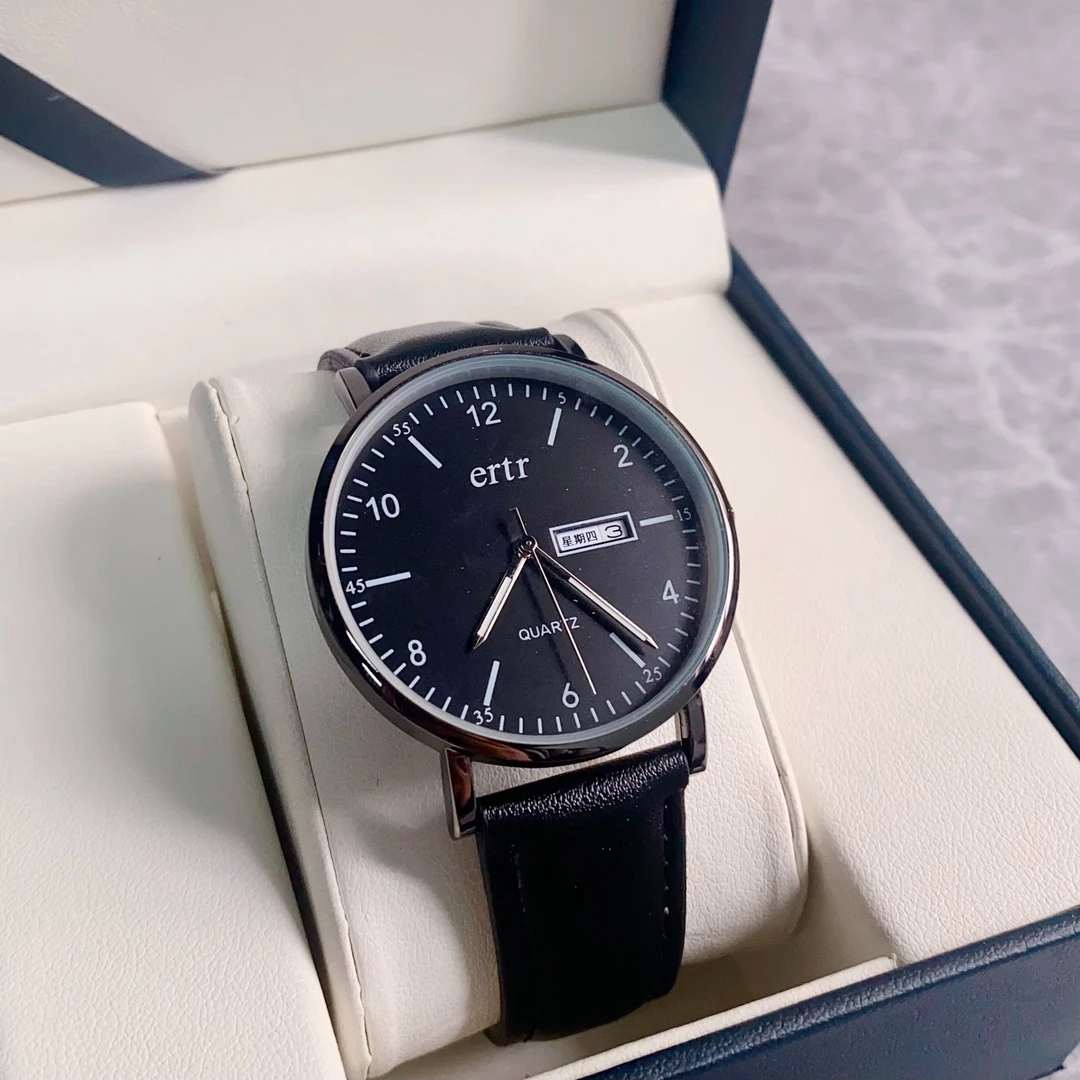 中年老人指针双日历手表男款送爸爸中老年人防水石英表夜光大数字