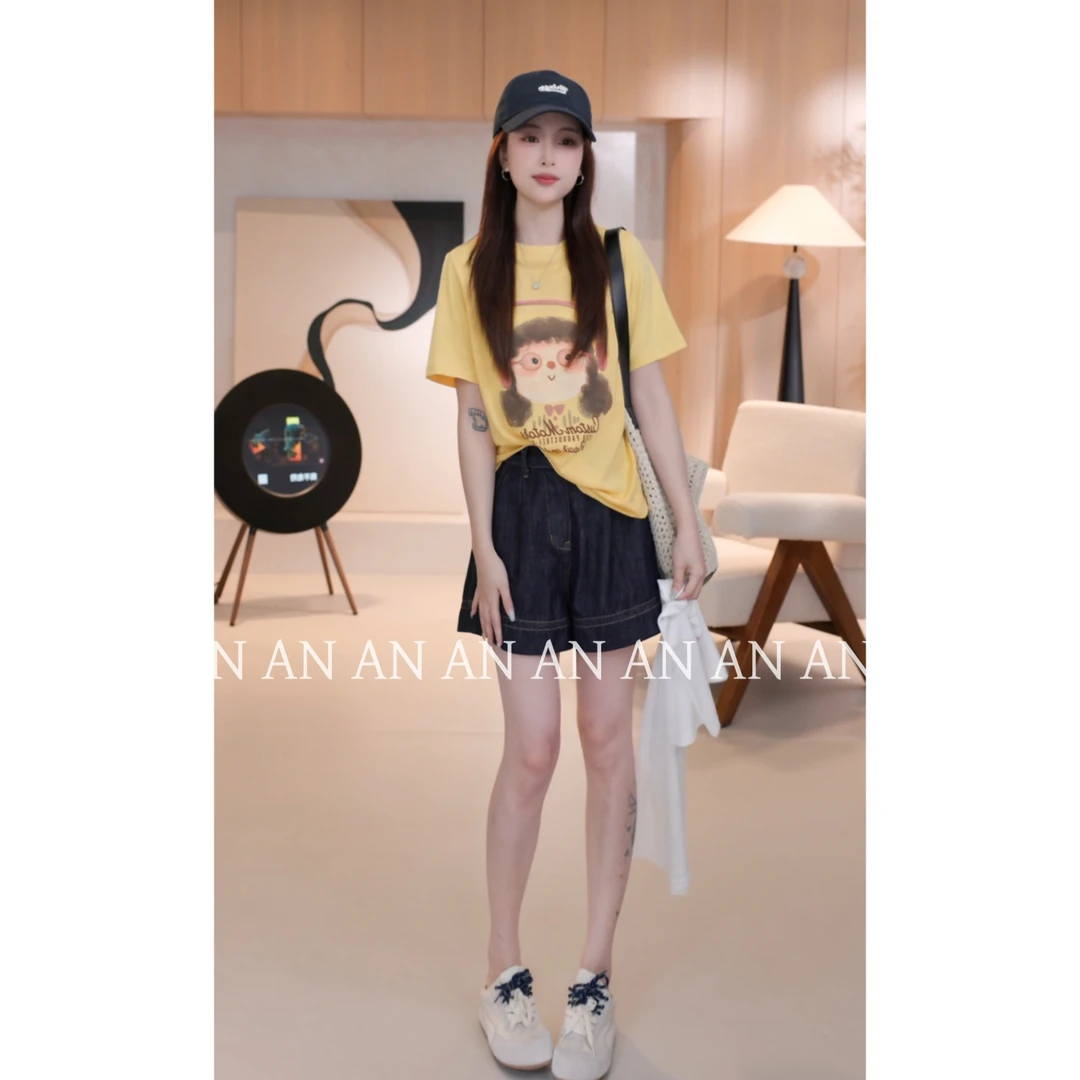 C04311新款减龄休闲宽松趣味卡通眼镜女孩短袖T恤