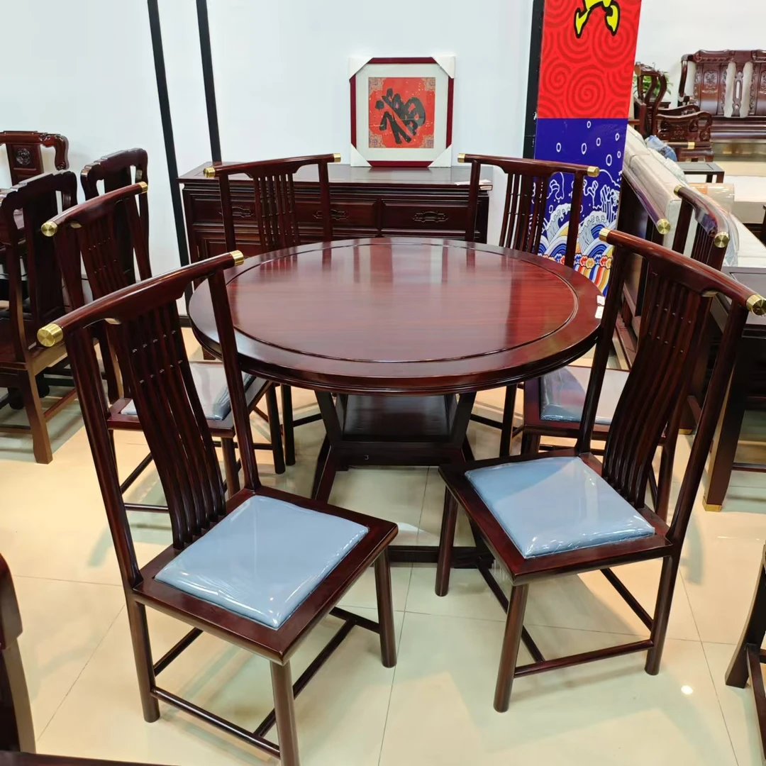 酸枝木 新中式 家用餐厅成套素面120素面圆桌餐桌