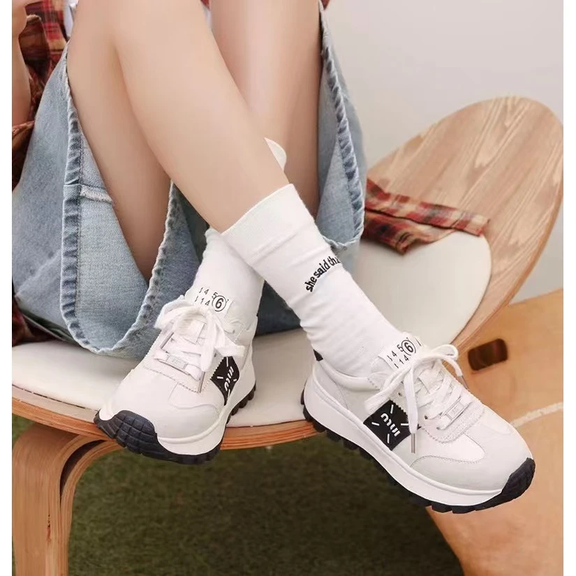 C2197 白/黑色  新款百搭圆头真皮休闲女士阿甘鞋