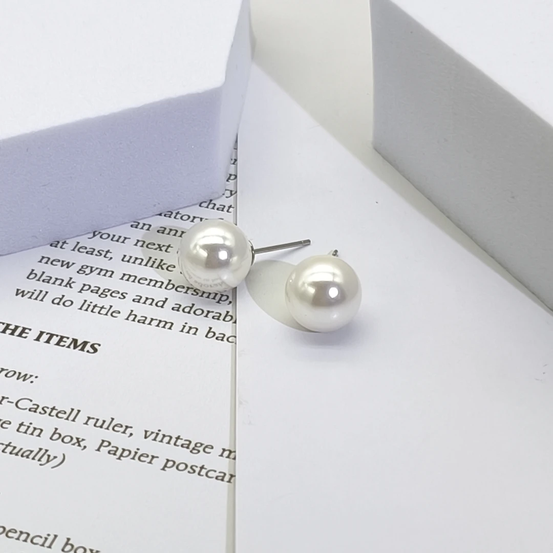 【呦呦】925银针 12mm正圆冷白百搭高级耳钉贝珠