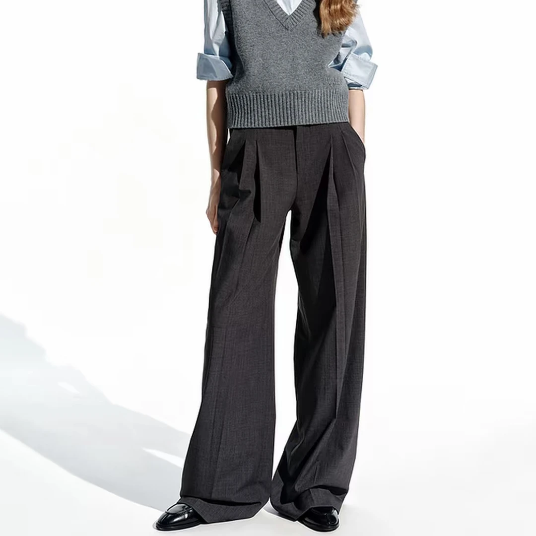 【C+系列】MC西裤2025新品精裁高腰立裁压褶阔腿裤MBE1PAT014