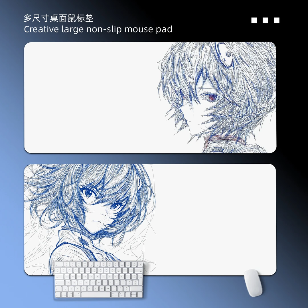 蓝色线稿鼠标垫高颜值电竞外设装备鼠标垫可定制大号桌垫子高级感