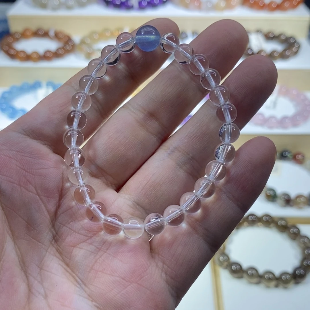水晶手链未镶嵌白水晶6mm➕海蓝宝8mm