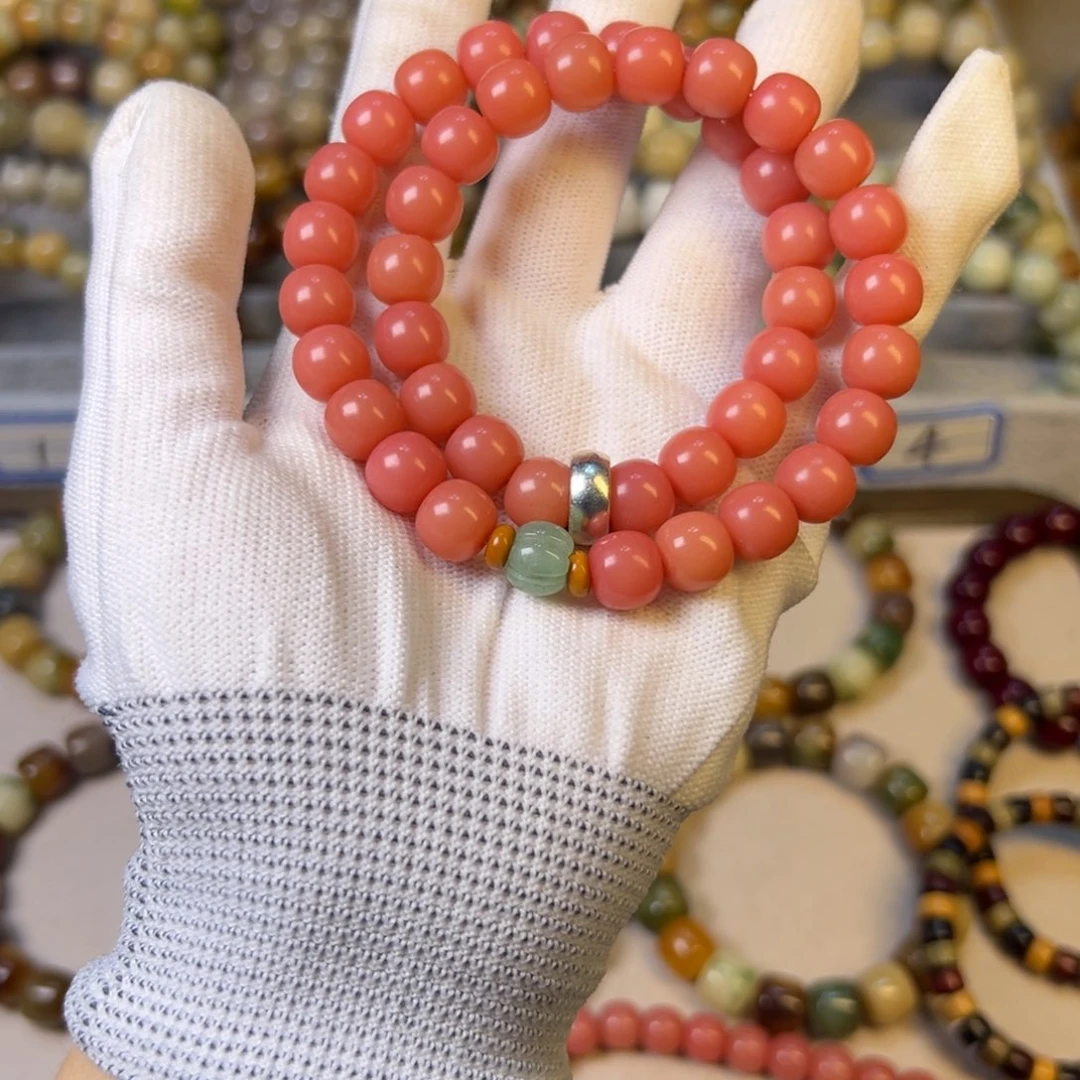 手串菩提根/象牙果粉菩提桶珠双圈卡10