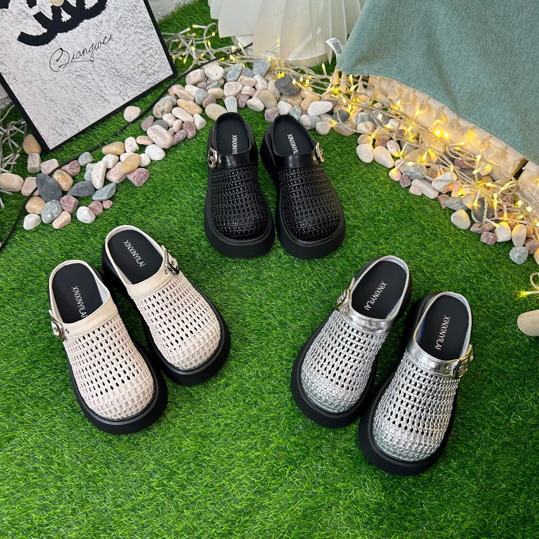 夏季透气软底包头休闲包头拖平跟休闲风半拖日常平底街头风高跟