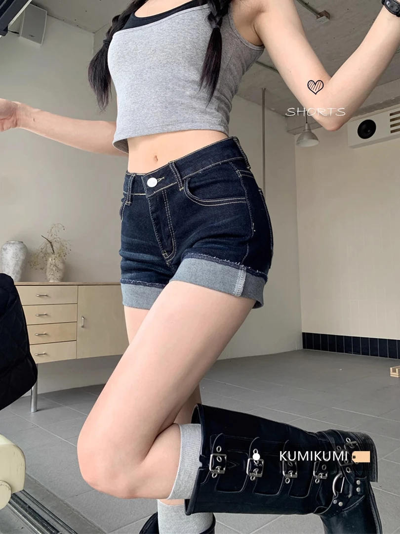 【免费试穿】辣妹高腰性感超短裤热裤牛仔裤女夏季设计感卷边短裤子