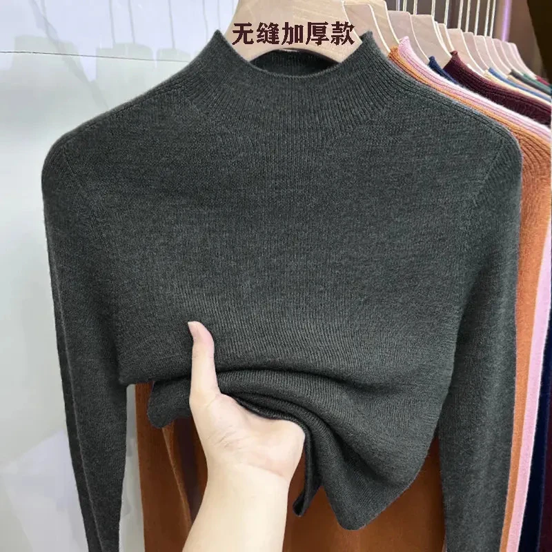 正品一线成衣美丽诺羊毛半高领针织打底衫纯色长袖内搭套头上衣