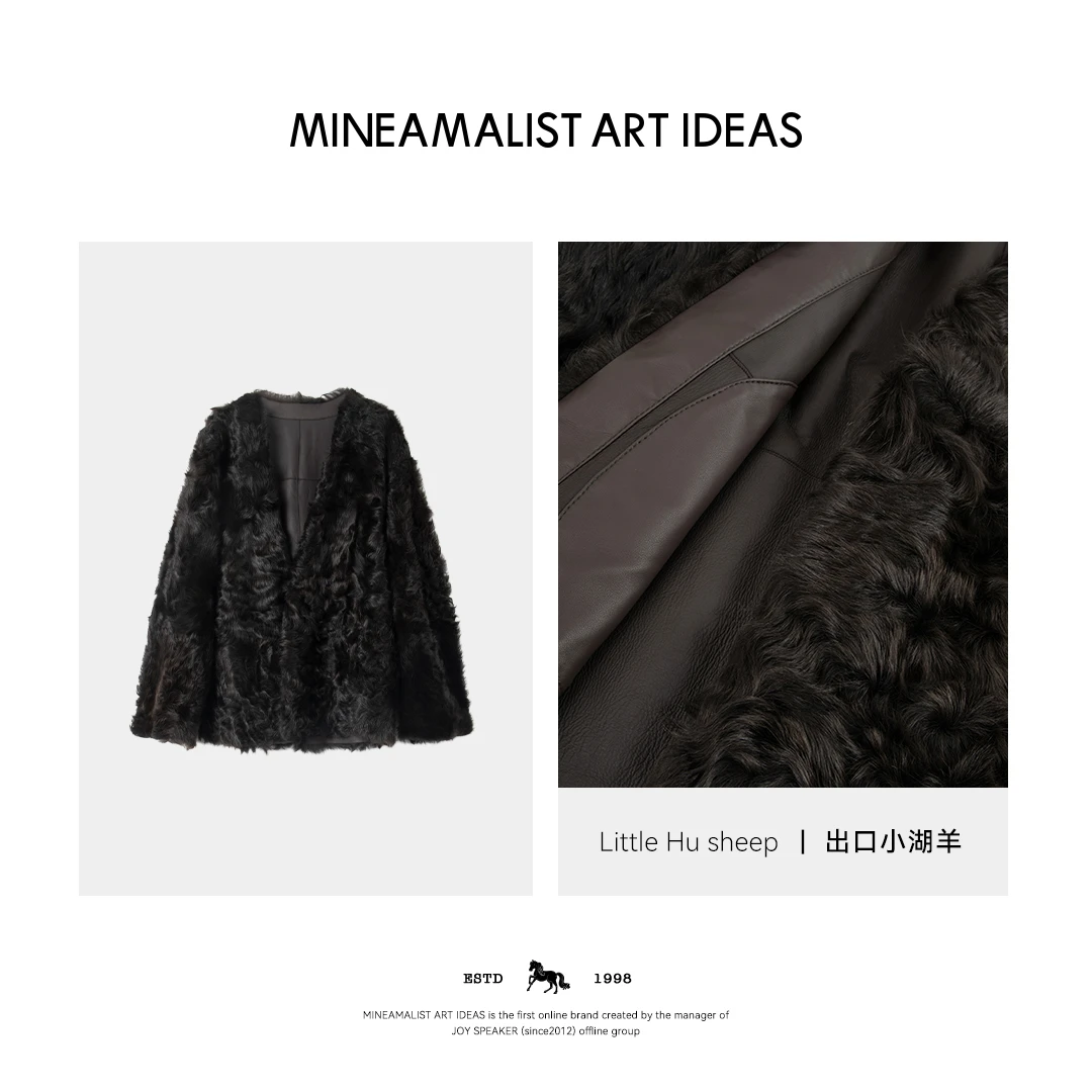 【MAIx出口小湖羊】秋冬卷毛中长款皮毛一体外套2133M