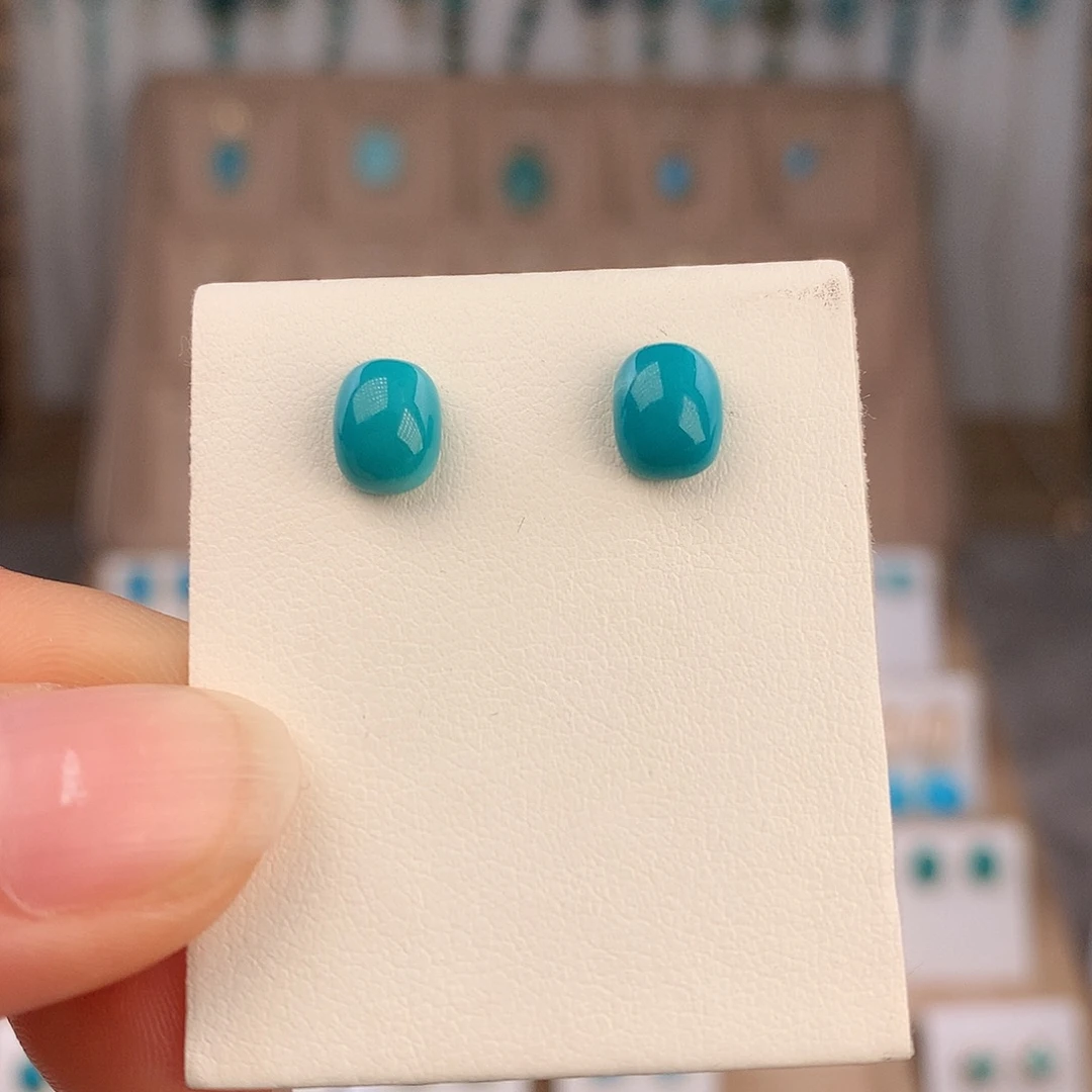 绿松石银S925镶嵌耳饰