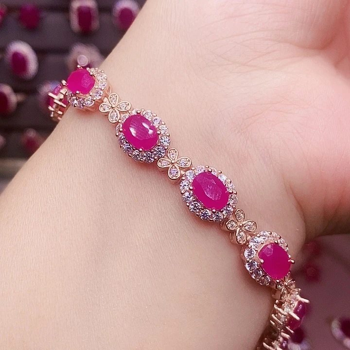 手链银S925镶嵌红宝石