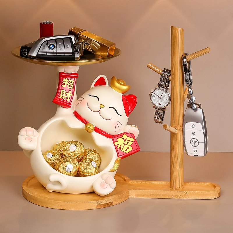 招财猫玄关摆件客厅礼物树脂工艺品高级感钥匙收纳装饰新款