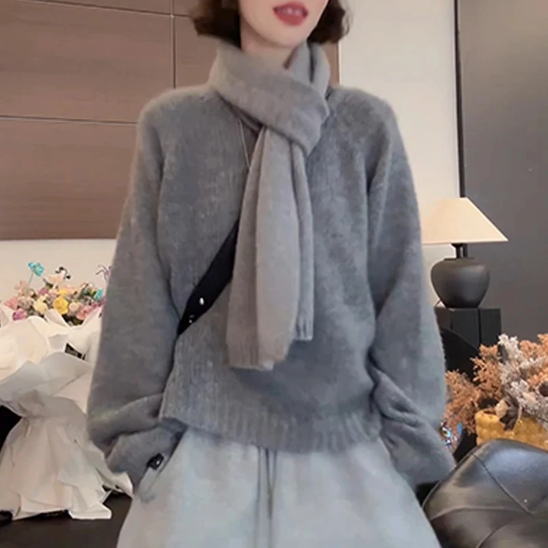 韩版宽松加厚圆领毛衣女2025秋季新款慵懒风休闲百搭软糯套头上衣