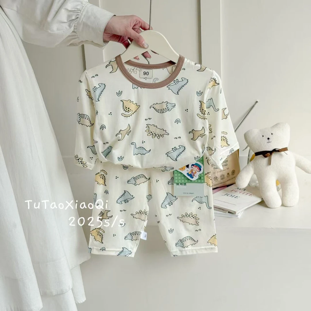 TTXQ睡衣夏季新款儿童满印卡通柔软透气吸汗七分袖冰爽家居服