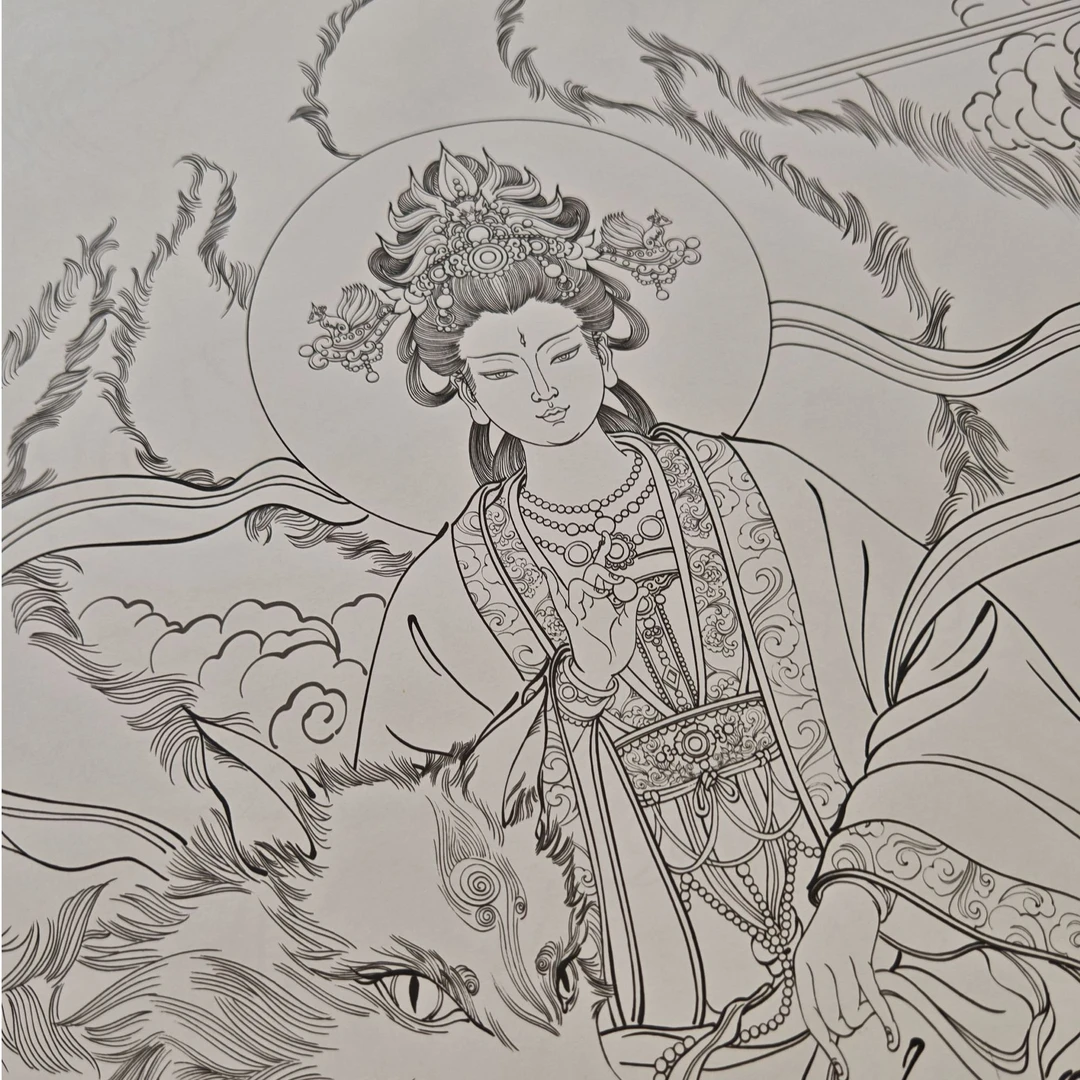 【艺伟岩彩工作室出品】九尾狐狐仙工笔画白描线稿高清纸质版