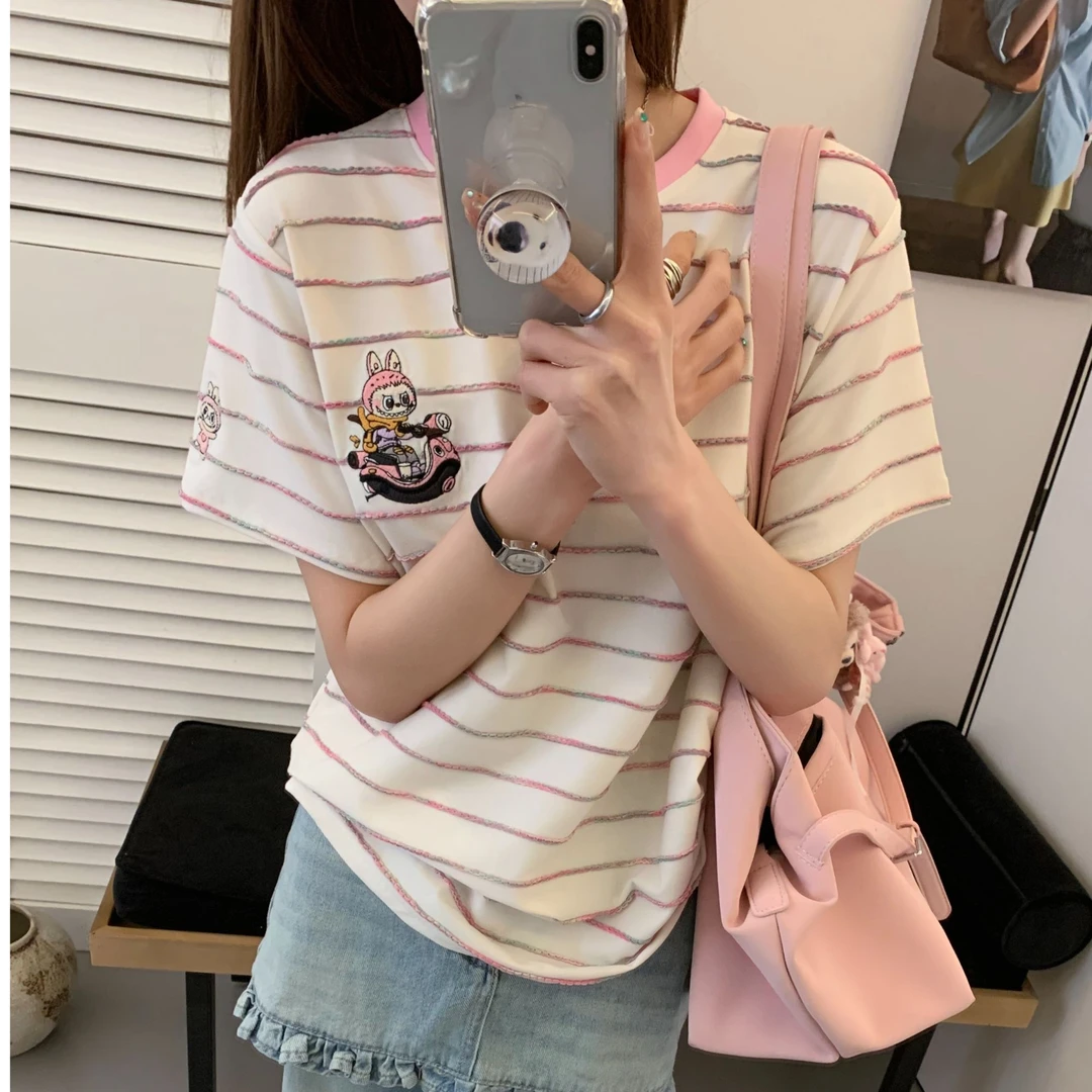 程程甄选  -「街拍时尚」卡通摩托车布布休闲时尚简约短袖806