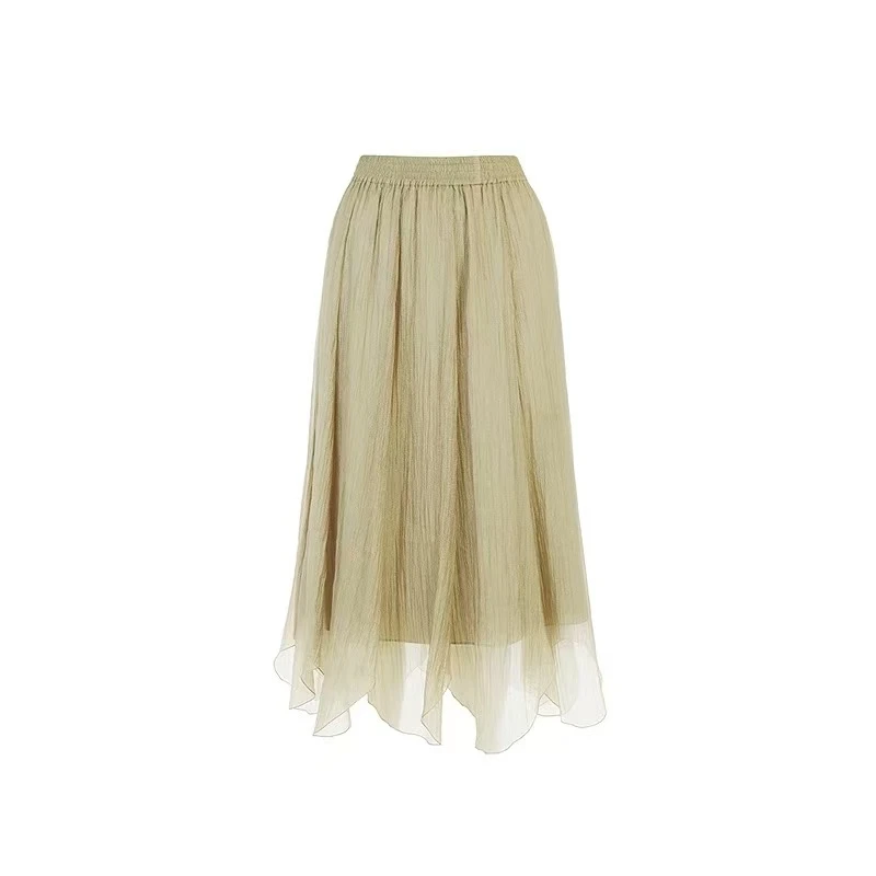 GXO法式高腰不规则显瘦复古高级感半身裙纱裙长款KQ0061