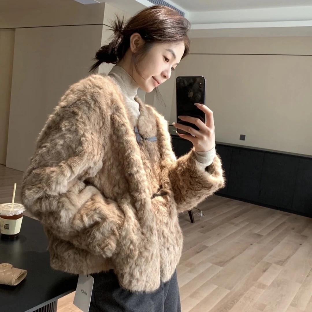 环保皮草女冬季2025新款千金风圆领仿水貂毛绒高级感上衣毛毛外套