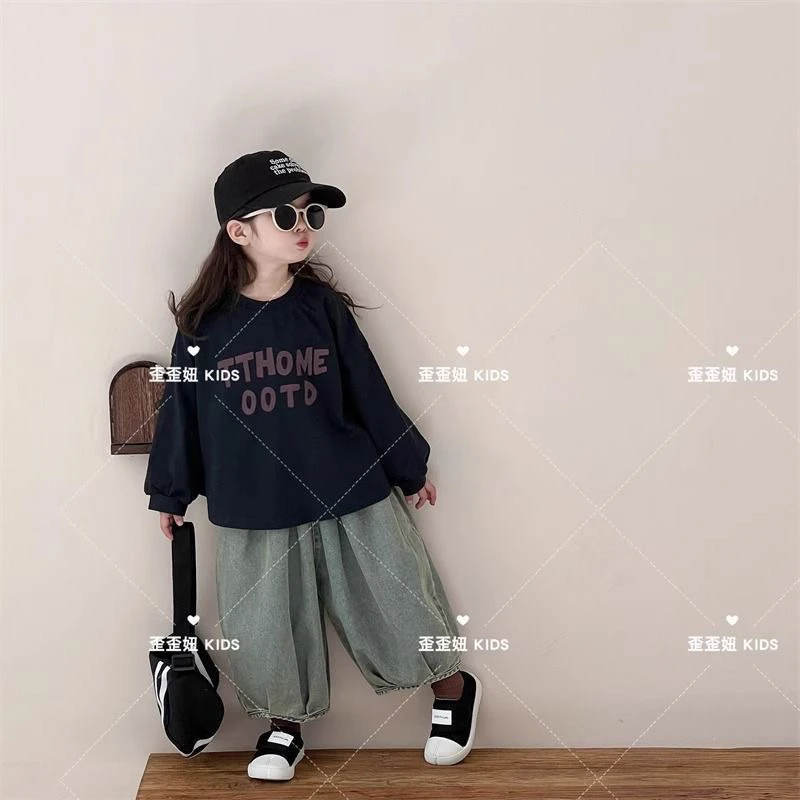 韩版男童女童新款春秋套2025儿童宽松休闲宝宝灯笼裤裤子九分套装