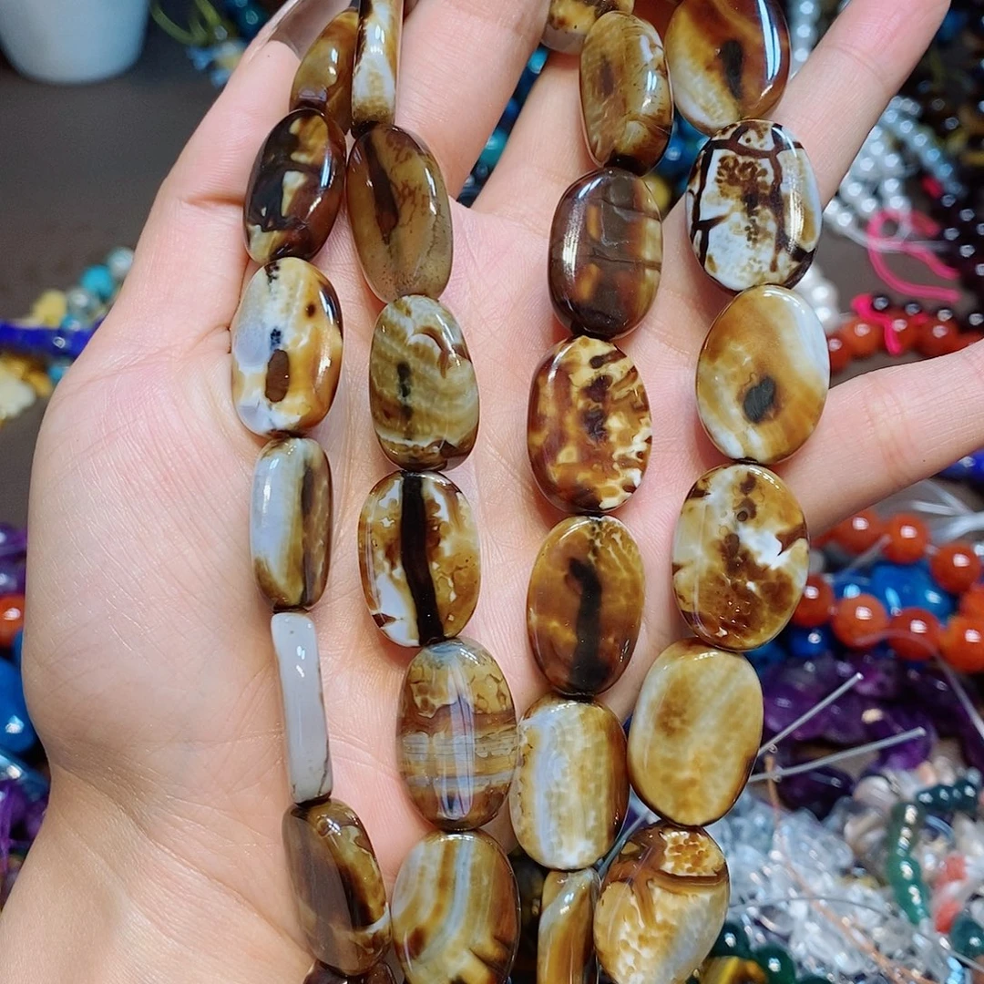 玛瑙/玉髓散珠天然火玛瑙大孔一条