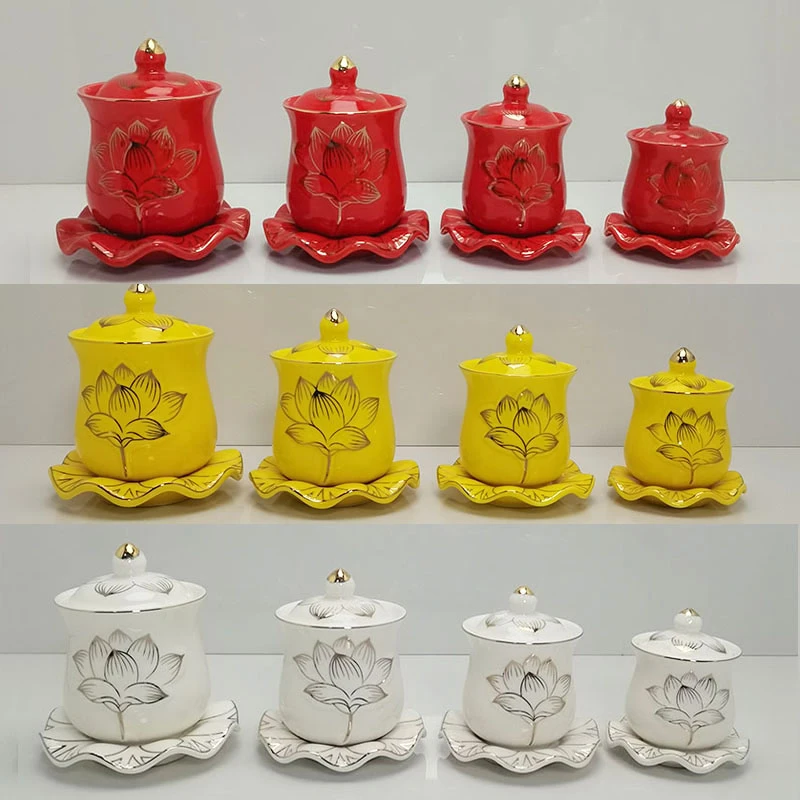 供佛水杯大号家用莲花供水杯观音大悲水供杯陶瓷净水杯佛前圣水杯