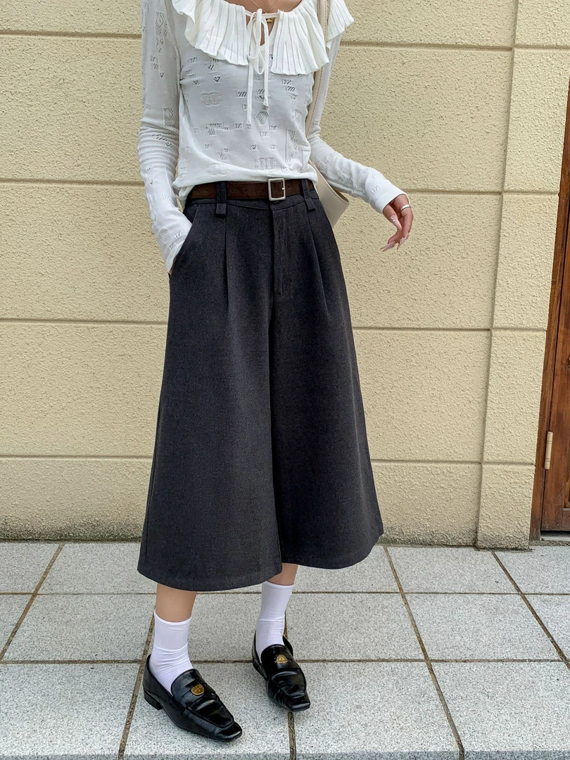 【钰姐精选】美惠29170-磨毛七分休闲裤厚款显瘦百搭复古秋冬阔腿裤