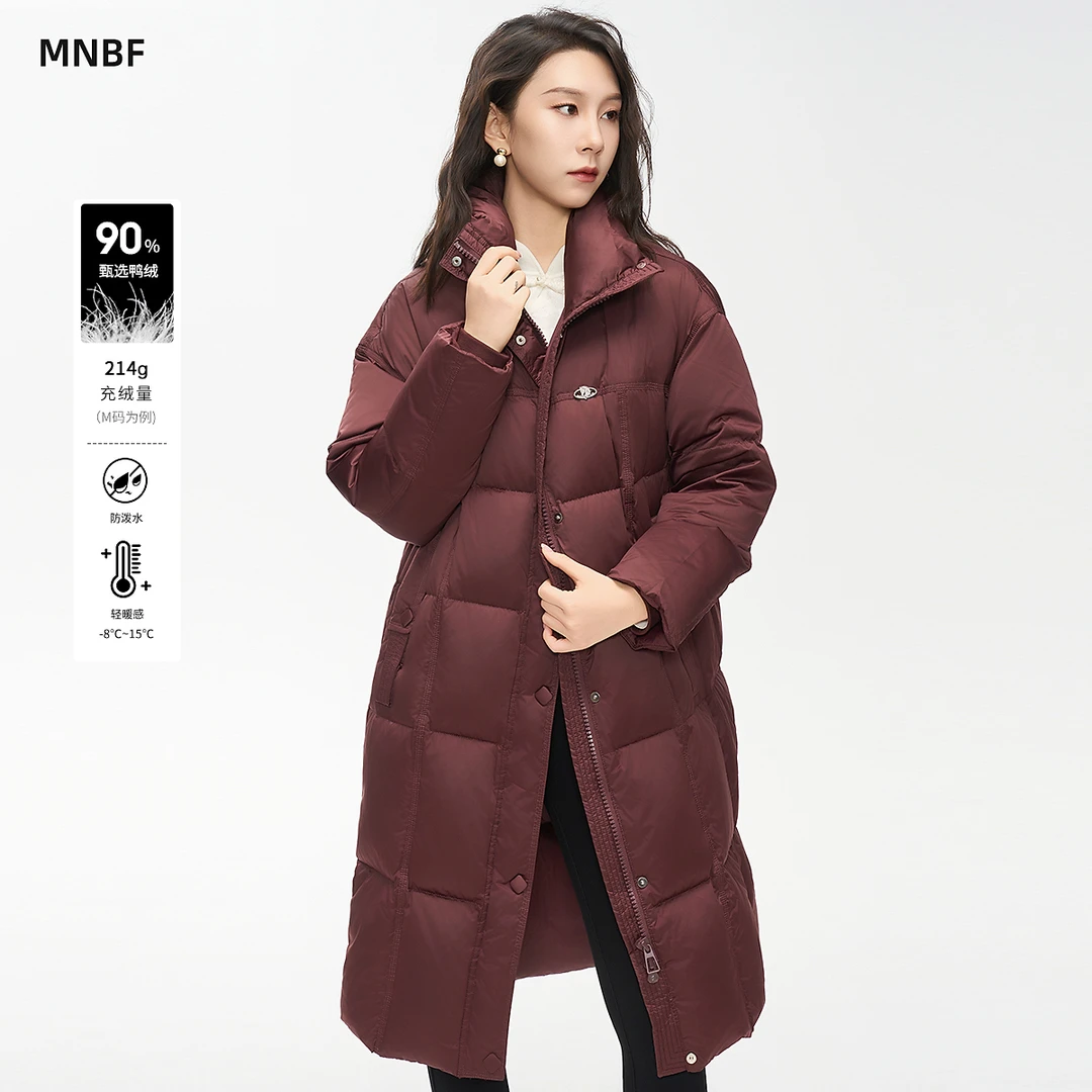 曼诺比菲商场同款冬季长款过膝直筒立领羽绒服外套MFDI142042